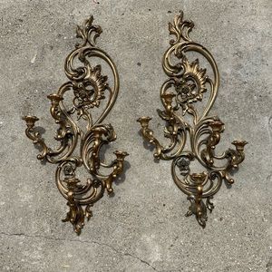 Vintage Gold Resin Wall Sconce Large Decor Candle Holders -
